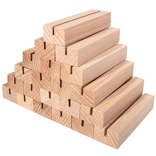 ZFKXGS 21Stück Kartenhalter Holz Keine Grate Menükartenhalter 10x3x2cm Tischkartenhalter Holz Natürlich Platzkartenhalter Fotoständer für Hochzeit Tischnummer Party Dekoration Tischkarte (Schlitz 3mm) von ZFKXGS