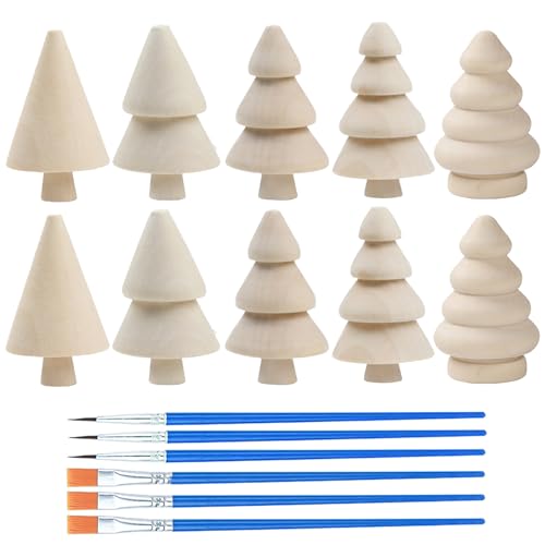 ZFKXGS 5 Stil Holzfiguren zum Bemalen Holz Weihnachtsbaum 10 Stk Unfertiger Holzbaum Leerer Holzkegel Tannenbaum Mini Christbaum Schmuck Diy Graffiti-Malerei Kleiner Baum aus Holz Deco (Jeder Stil 2) von ZFKXGS