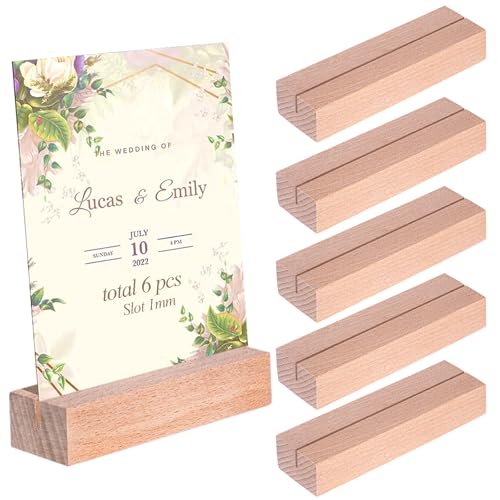 ZFKXGS 6 Stück Kartenhalter Holz Keine Grate Menükartenhalter 10x3x2cm Tischkartenhalter Holz Natürlich Platzkartenhalter Fotoständer für Hochzeit Tischnummer Party Dekoration Tischkarte (Schlitz 1mm) von ZFKXGS