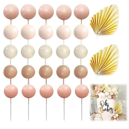 27 Stück Tortendeko Kugeln Cake Topper, Blumen Kugeln Set Tortenaufsatz Dekoration Boho Kuchendeko Geburtstag Hochzeit Kugel-Kuchenaufsatz-Dekorationen,Tortendekoration Beige. von ZFRITP
