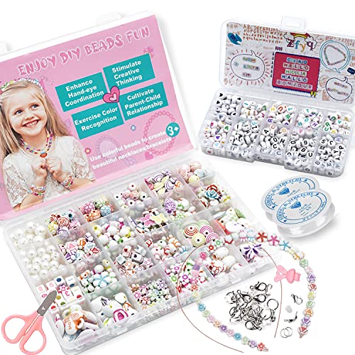 ZFYQ Perlen Set Kinder, Bunte Buchstaben DIY Basteln Armbänder Set, Geschenke für Kinder Kreative Handgemachte Perlen von ZFYQ