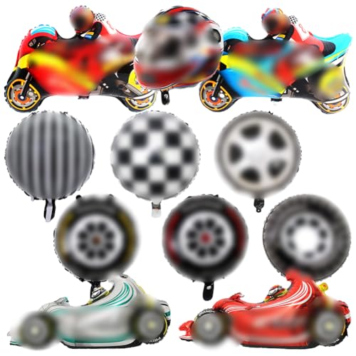 11 Stück Folienballon Rennwagen, Motorräder Rennwagen Ballons, Rennwagen Folien ballons, für Themen Helium Ballons Kinder Jungen Geburtstag Babyparty Dekorationen von ZGCXRTO