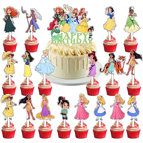 19 Stücke Princess Cupcake Toppers, Tortendeko Prinzessinnen, Prinzessinnen Deko Geburtstag Cake Toppers for Children Princess Theme Party Birthday Party Cake Decoration Supplies von ZGCXRTO