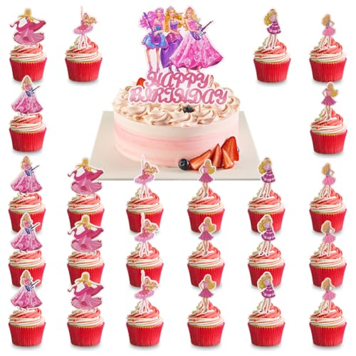 25 Stück Prinzessinnen Cake Toppers, Princess Cupcake Toppers, Rosa Prinzessin Cupcake Toppers, Prinzessin Geburtstag Deko,für Mädchen Prinzessinnen party Geburtstag Party Kuchen Dekoration von ZGCXRTO
