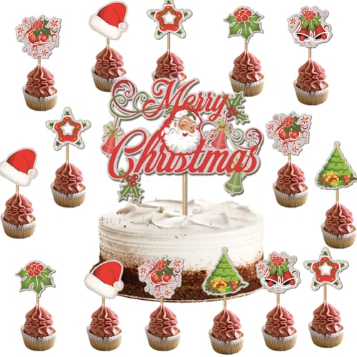 25 weihnachtliche Tortendekorationen, weihnachtliche Cupcake-Dekorationen,Weihnachtselch-Schneeglocken-Dekorationen für weihnachtliche Tortendekorationen zum Thema Party von ZGCXRTO