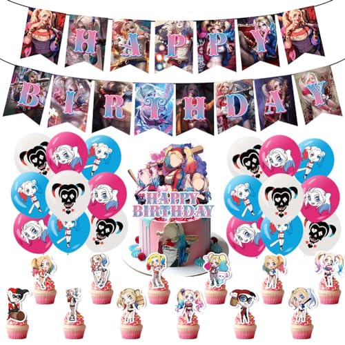 32 PCS Partydekorationen Kindergeburtstag Böser Held Deko Selbstmordkommando,Geburtstagsdeko Luftballons Geburtstag mit Happy Birthday Banner, Ballon Set Geburtstag, Party Deko Set Theme Supplies von ZGCXRTO