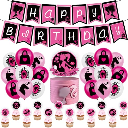 32 PCS Pink Girl Princess Birthday Party Decorations, Princess Party deko Set, Princess Geburtstag Party Princess Party Supplies, Geburtstagsdeko Luftballons Geburtstag mit Happy Birthday Banner von ZGCXRTO