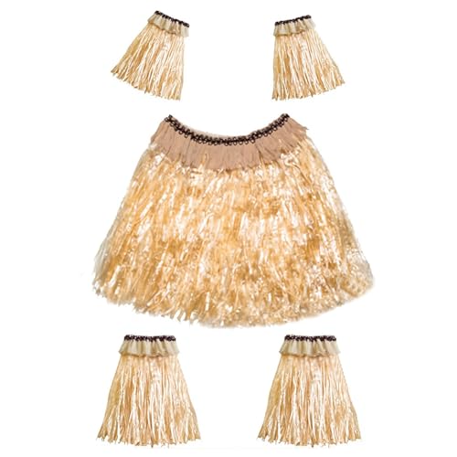 5 Stück Hawaiianischer Grasrock Dekoration Kit, Hawaiian Hula Grass Rock, Strohfarbener Grassrock, Strohfarbener Rock für Frauen, für Tropischen Garten Strand Sommer Tiki Party Ball, 40cm von ZGCXRTO