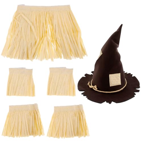 6 Stück Hawaiianischer Grasrock Dekoration Kit, Hexenhut mit Strohpatches, Hexenhut mit Strohapplikationen, Hawaiian Hula Grass Rock, Strohfarbener Grassrock, für Tropischen Strand Sommer Party Ball 6 Stück Hawaiianischer Grasrock Dekoration Kit, Hexenhut mit Strohpatches, Hexenhut mit Strohapplikationen, Hawaiian Hula Grass Rock, Strohfarbener Grassrock, für Tropischen Strand Sommer Party Ball von ZGCXRTO