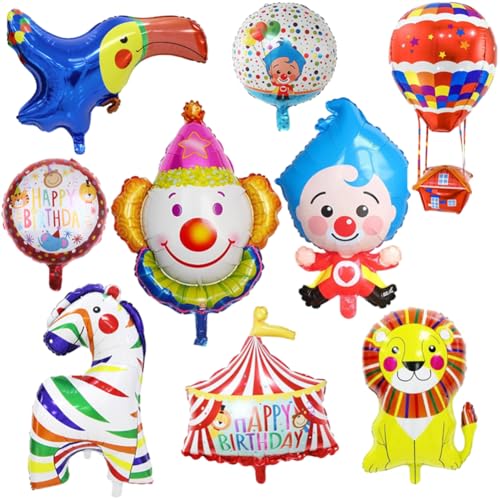 9 Stücke Zirkus Tiere Folienballon, Riesen Zirkus Tiere Luftballons, Clown folienballon niedlichen Luftballons,zirkus deko zirkus geburtstag, Zirkus Löwe Luftballons, für Party Dekoration von ZGCXRTO