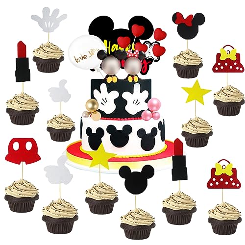 Mouse Cake Toppers Cupcake Decorations,22 Stück Cupcake Toppers,Mouse Themed Zubehör für Kindergeburtstage,Vliesstoff Tortenaufleger,für Kinderparty Kuchendekoration Partyartikel von ZGCXRTO