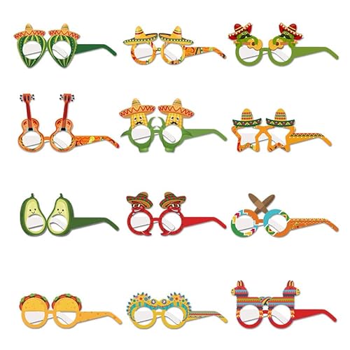 ZGCXRTO 12-teiliges Party-Brillenband, Papier, Brille, verkleidet, mexikanisch, Fiesta, Brille, Zubehör, Kostüm, Dekoration für Kinder und Erwachsene von ZGCXRTO