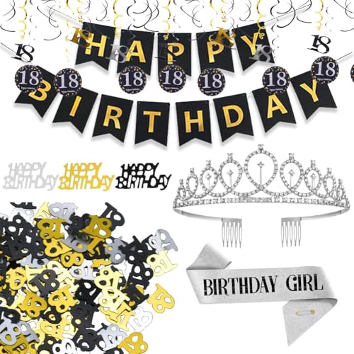 ZGCXRTO 18.Geburtstag Damen Kristall-Silberkrone und Schulterband, 18. Zahl-Dekoration Farbiges Geburtstags konfetti, hängende Dekoration Anhänger Spirale Kranz, Party-Banner Set ZGCXRTO 18.Geburtstag Damen Kristall-Silberkrone und Schulterband, 18. Zahl-Dekoration Farbiges Geburtstags konfetti, hängende Dekoration Anhänger Spirale Kranz, Party-Banner Set von ZGCXRTO