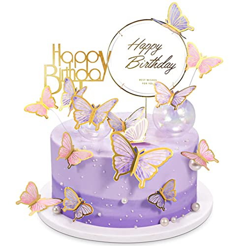 ZGCXRTO 22 Stück Schmetterlinge Kuchen Toppe,Schmetterlinge Tortendeko,Happy Birthday Cake Topper,Kuchen Dekoration für Geburtstag Party Hochzeit Babyparty von ZGCXRTO