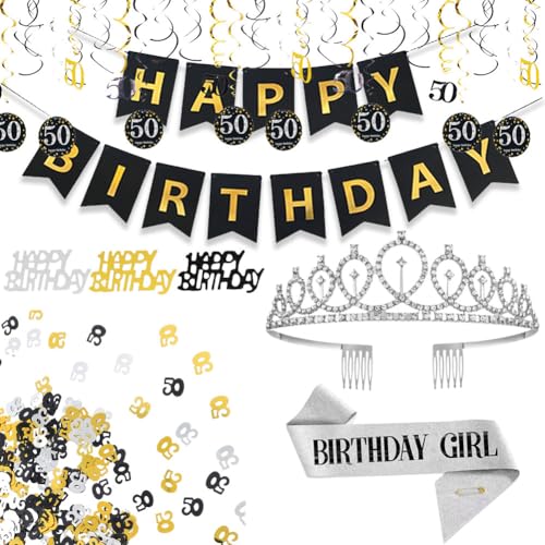 ZGCXRTO 50 Geburtstag Damen Kristall-Silberkrone Und Schulterband, 50. Zahl-Dekoration Farbiges Geburtstags Konfetti, HäNgende Dekoration AnhäNger Spirale Kranz, Party-Banner Set ZGCXRTO 50 Geburtstag Damen Kristall-Silberkrone Und Schulterband, 50. Zahl-Dekoration Farbiges Geburtstags Konfetti, HäNgende Dekoration AnhäNger Spirale Kranz, Party-Banner Set von ZGCXRTO