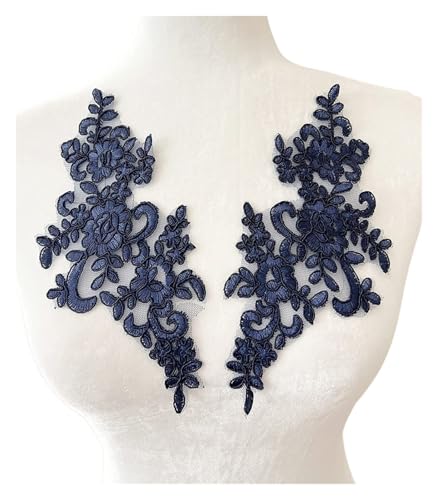 1 Pair Flower Sew On Lace Patches Embroidery Applique Repair for Wedding Dresses 25 * 12cm Für Kleidung(Dark Blue) von ZGCrumphant