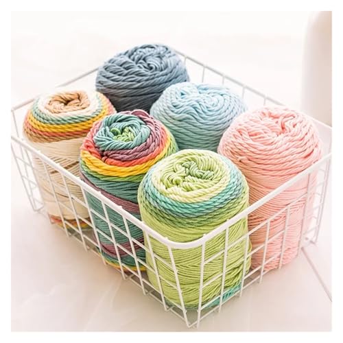 100 g Regenbogen-Baumwollgarn, Segmentfärbung, 5 Stränge Milchbaumwollgarn, DIY, handgestricktes Sofakissen-Kissengarn, 193 Meter für Anfänger(6pc Random Sale) von ZGCrumphant