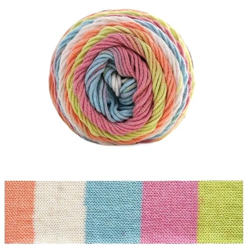 100 g Regenbogen-Baumwollgarn, Segmentfärbung, 5 Stränge Milchbaumwollgarn, DIY, handgestricktes Sofakissen-Kissengarn, 193 Meter für Anfänger(Color3) von ZGCrumphant