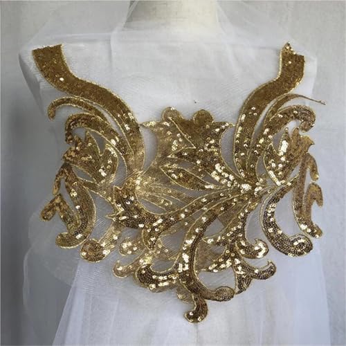 2Pcs/Set Trim Embroidery Applique Sequins Yarn Trim Sew On Accessories for Clothing Dress Patch Scrapbooking Für Kleidung(Style4 Gold) von ZGCrumphant