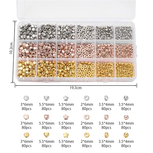 ZGCrumphant 1440-teiliges Abstandsperlen-Set, 18 Gitter, runde, lose Perlen mit Liebesmotiv, for DIY-Armbänder, Halsketten, Ohrringe, Schmuckherstellung, Zubehör-Kits von ZGCrumphant