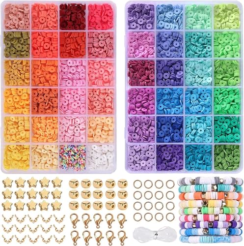 ZGCrumphant 2 Boxen mit 24 Tonperlen in Regenbogenfarben, Armband-Herstellungsset zur Schmuckherstellung, Buchstabenperlen-Zubehörset, DIY-Handarbeitsbedarf(Kit 1-5400pcs) von ZGCrumphant