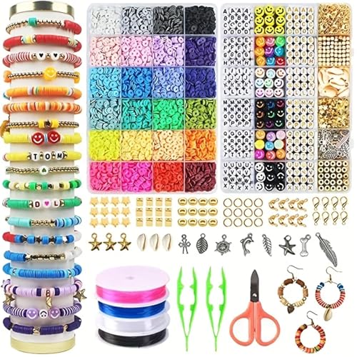 ZGCrumphant 2 Boxen mit 24 Tonperlen in Regenbogenfarben, Armband-Herstellungsset zur Schmuckherstellung, Buchstabenperlen-Zubehörset, DIY-Handarbeitsbedarf(Kit 2-7200pcs) von ZGCrumphant
