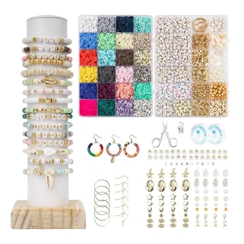 ZGCrumphant 2 Boxen mit 24 Tonperlen in Regenbogenfarben, Armband-Herstellungsset zur Schmuckherstellung, Buchstabenperlen-Zubehörset, DIY-Handarbeitsbedarf(Kit 3-7200pcs) von ZGCrumphant