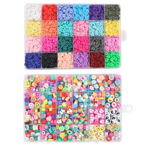 ZGCrumphant 2 Boxen mit 24 Tonperlen in Regenbogenfarben, Armband-Herstellungsset zur Schmuckherstellung, Buchstabenperlen-Zubehörset, DIY-Handarbeitsbedarf(Kit 4-3840pcs) von ZGCrumphant