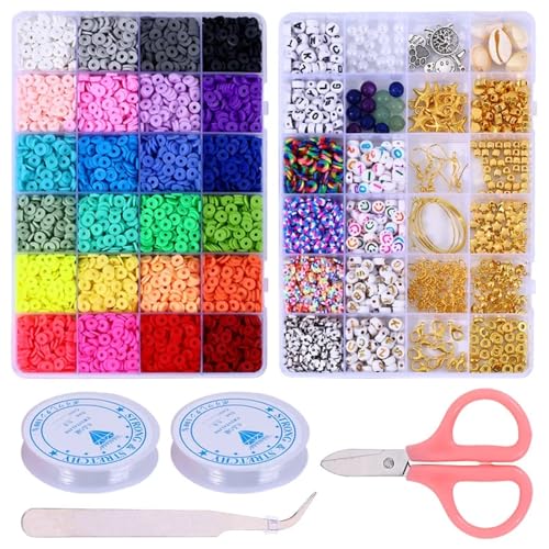 ZGCrumphant 2 Boxen mit 24 Tonperlen in Regenbogenfarben, Armband-Herstellungsset zur Schmuckherstellung, Buchstabenperlen-Zubehörset, DIY-Handarbeitsbedarf(Kit 7) von ZGCrumphant