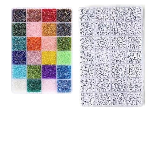 ZGCrumphant 2 Schachteln Glasperlen und Buchstabenperlen in Regenbogenfarben zur Schmuckherstellung for Charm-Freundschaftsarmbänder, Herstellung von DIY-Zubehör(Color 1) von ZGCrumphant