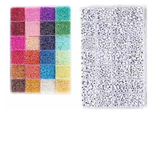ZGCrumphant 2 Schachteln Glasperlen und Buchstabenperlen in Regenbogenfarben zur Schmuckherstellung for Charm-Freundschaftsarmbänder, Herstellung von DIY-Zubehör(Color 2) von ZGCrumphant