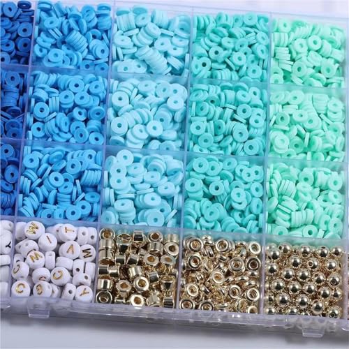 ZGCrumphant 2000-teiliges Set Rosa Tonperlen Box Set Ozean-Serie Gold Spaced Beads Perlenarmband Zubehör DIY Schmuckset(Blueset) von ZGCrumphant