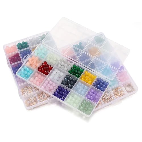 ZGCrumphant 450–1300 Stück 8 mm Glasperlen aus Jadeimitat mit Karabinerverschluss, Perlenkappen, Metallschmuck-Sets for selbstgemachte Armbänder und Halsketten(Color 1) von ZGCrumphant