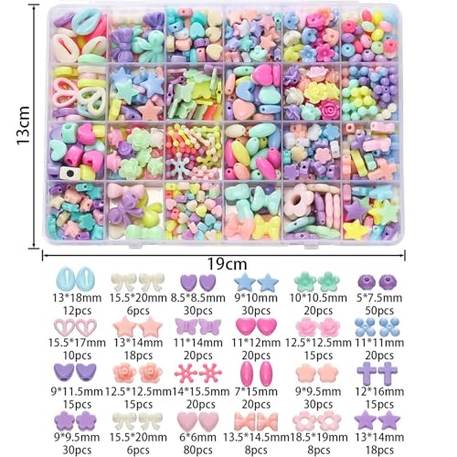 ZGCrumphant 516 Stück/Box, Bunte Perlen, Herz-Schleifen-Abstandshalterperlen for DIY-Freundschaftsarmband, Halsketten-Set, Schmuckherstellungs-Zubehör-Set von ZGCrumphant