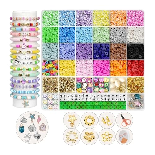 ZGCrumphant 6100-teiliges Armband-Bastelset aus Tonperlen for Mädchen, 24 Farben, Freundschaftsarmband-Perlen-Set for Schmuck ZGCrumphant 6100-teiliges Armband-Bastelset aus Tonperlen for Mädchen, 24 Farben, Freundschaftsarmband-Perlen-Set for Schmuck von ZGCrumphant