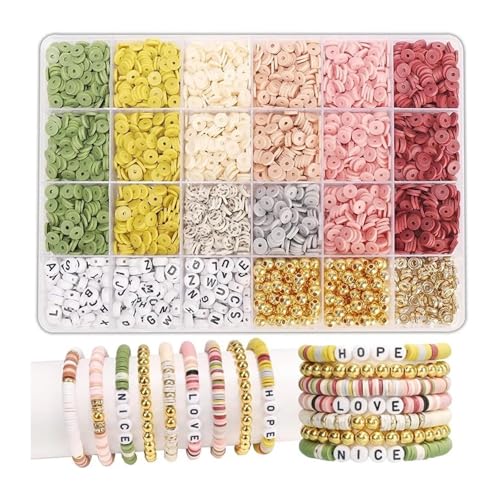 ZGCrumphant DIY-Schmuckherstellungsset, Tonperlen, Armbandherstellungsset, Flache Perlen, Polymer-Tonperlen for die Herstellung von Freundschaftsarmbändern, DIY(Color 1) von ZGCrumphant
