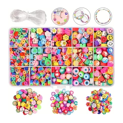 ZGCrumphant Polymer-Tonperlen-Set, 15 Stile, süße Herz- und Stern-Tonperlen, Charms for Schmuck, Halsketten, Ohrringe, DIY-Armbandzubehör(Black Gun Plated) von ZGCrumphant