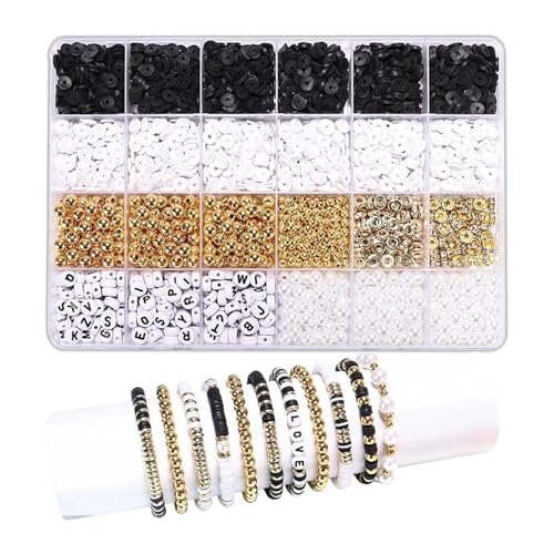 ZGCrumphant Stil DIY Tonperlen Armband Herstellungsset Freundschaft Goldene Buchstabenperlen Set for die Schmuckherstellung(Color 4) von ZGCrumphant