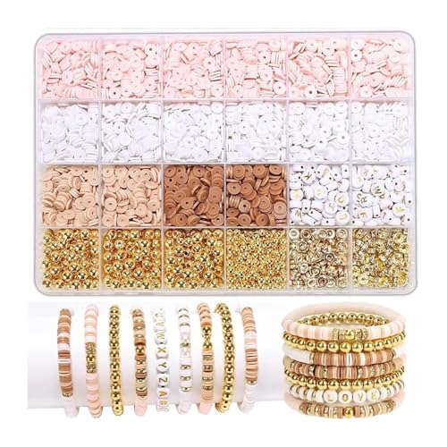 ZGCrumphant Stil DIY Tonperlen Armband Herstellungsset Freundschaft Goldene Buchstabenperlen Set for die Schmuckherstellung(Color 6) von ZGCrumphant