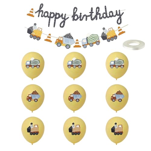 1 Stück Baufahrzeug Geburtstag Zugfahne, 9 Stück Luftballons Mit 1 Rolle Band, Dekoration Für Kindergeburtstag, Autodekoration, Baggerdekoration, Geburtstagshintergrundbanner 1 Stück Baufahrzeug Geburtstag Zugfahne, 9 Stück Luftballons Mit 1 Rolle Band, Dekoration Für Kindergeburtstag, Autodekoration, Baggerdekoration, Geburtstagshintergrundbanner von ZGDEIWGF