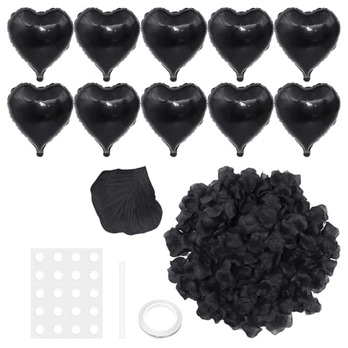 10 Stück Schwarze Herzförmige Luftballons, 100 Stück Künstliche Blütenblätter, 1 Rolle Band, 1 Stück Strohhalm, 20 Stück Kleber, Partyballons, Herzförmige Dekoballons 10 Stück Schwarze Herzförmige Luftballons, 100 Stück Künstliche Blütenblätter, 1 Rolle Band, 1 Stück Strohhalm, 20 Stück Kleber, Partyballons, Herzförmige Dekoballons von ZGDEIWGF