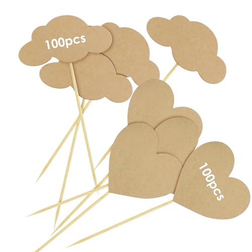 ZGDEIWGF 100 stück Cupcake Dekoration Plug-Ins, Liebesherz & Wolken Dekoration, Hochzeits- & Geburtstagsdekoration, 50 Stück pro Design, Papier, Braun von ZGDEIWGF