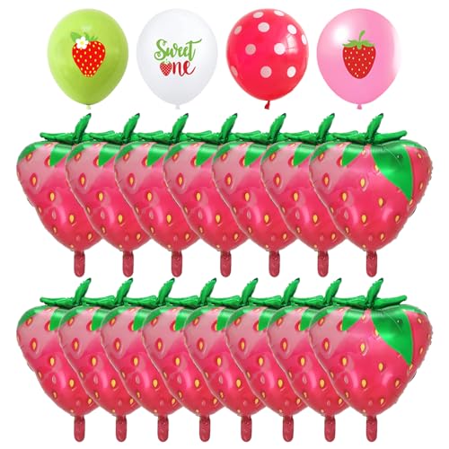 15 Erdbeer-Luftballons, 4 Latex-Erdbeer-Luftballons, Mädchen-Geburtstags-Erdbeer-Luftballons, Party-Dekorationen, Obst-Dekorations-Luftballons 15 Erdbeer-Luftballons, 4 Latex-Erdbeer-Luftballons, Mädchen-Geburtstags-Erdbeer-Luftballons, Party-Dekorationen, Obst-Dekorations-Luftballons von ZGDEIWGF