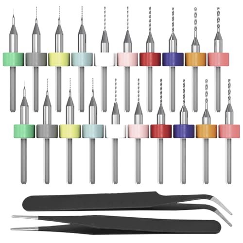 20 Stück Bohrer Und 2 Stück Pinzetten, Bohrer Mit Festem Schaft, Mikrobohrer, 0,1–1,0 Mm Bohrer, Edelstahlpinzette, Heimwerkerzubehör, Multifunktionale Werkzeuge von ZGDEIWGF