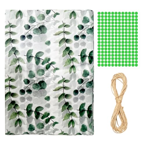 ZGDEIWGF 30 Blatt Hochzeitspapier, 1 Rolle Hanfseil, 1 Blatt Mit 204 Runden Aufklebern, Dünnes Papier Zum Basteln, Geschenkpapier Mit Blattmuster, Druckzeichnungen von ZGDEIWGF