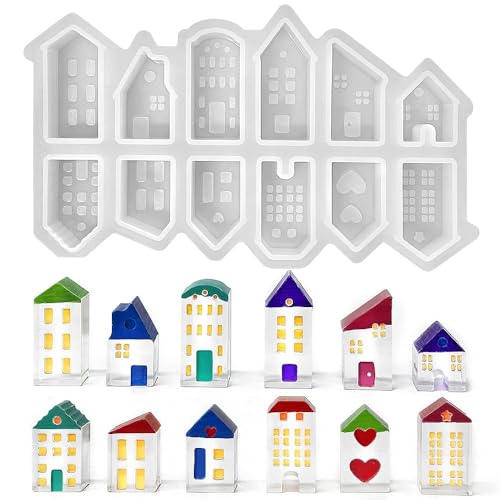 12 Stück mini häuser silikonform, 3D Mini Häuser Silikon Gießform für Weihnachten, DIY Gießformen Silikon Haus, Geeignet für Harz, Beton, Ton, Kerzen und Dekoration, Silikonform Weihnachten Häuser 12 Stück mini häuser silikonform, 3D Mini Häuser Silikon Gießform für Weihnachten, DIY Gießformen Silikon Haus, Geeignet für Harz, Beton, Ton, Kerzen und Dekoration, Silikonform Weihnachten Häuser von ZGDYi