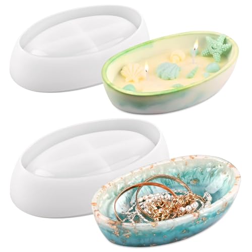2 Stück ovale silikonform, kerzenschüssel silikonform, Resin Silikonformen Gießformen für Epoxidharz, DIY Schale Kerzenhalter Schmuckteller, Wiederverwendbare Gießform für Beton, Wohndeko von ZGDYi