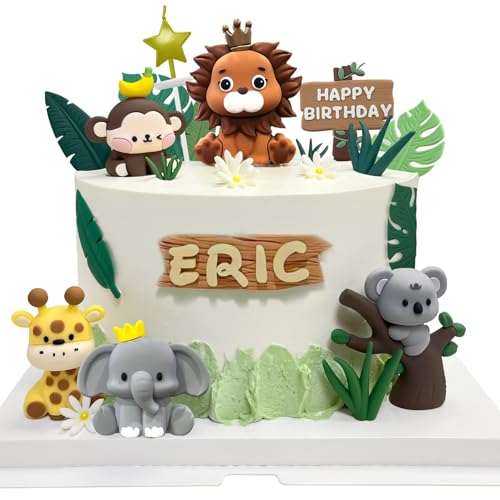 21 Stück Tortendeko Dschungel Tiere, Safari Cake Topper Set mit Löwe,Elefant, Affe, Giraffe & Koala, Geeignet Deko für Safari Themenpartys, Dschungel Themed Tortendeko für Geburtstag Party Kinder von ZGDYi