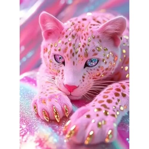 5D Diamond Painting Leopard Pink,5D DIY Tier Diamant Painting , Steinen für Erwachsene,5D Runde Steine Diamant Painting, diamond art kits for adults Anfänger Geeignet, für Zuhause Dekor (30x40cm) von ZGDYi