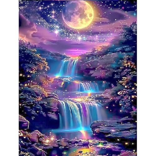 5D Diamond Painting Mond Wasserfall,Diamant Malerei für Erwachsene Set,DIY Vollbohrer Mosaik Kit,Leuchtend im Dunkeln, Mondlandschaft mit Sternenhimmel,Wanddeko für Wohnzimmer und Schlafzimmer-30x40cm von ZGDYi
